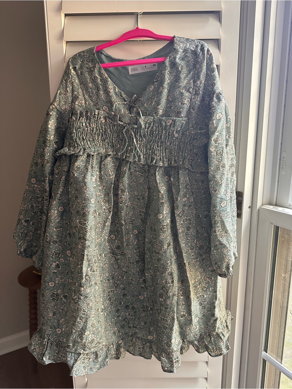 Zara Sage Green Floral Smocked Dress